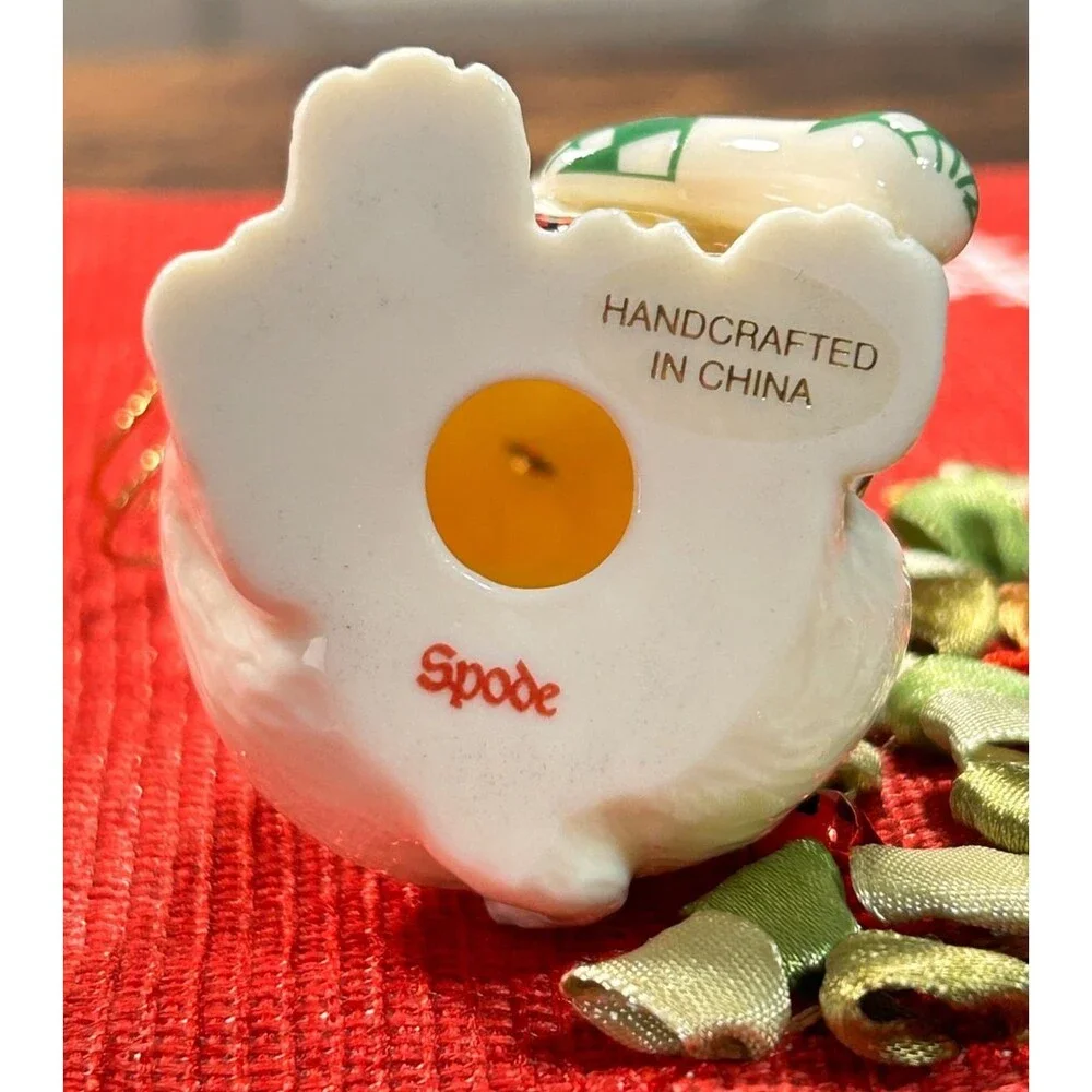 Spode Christmas Tree Puppy with Stocking Ornament 2.5